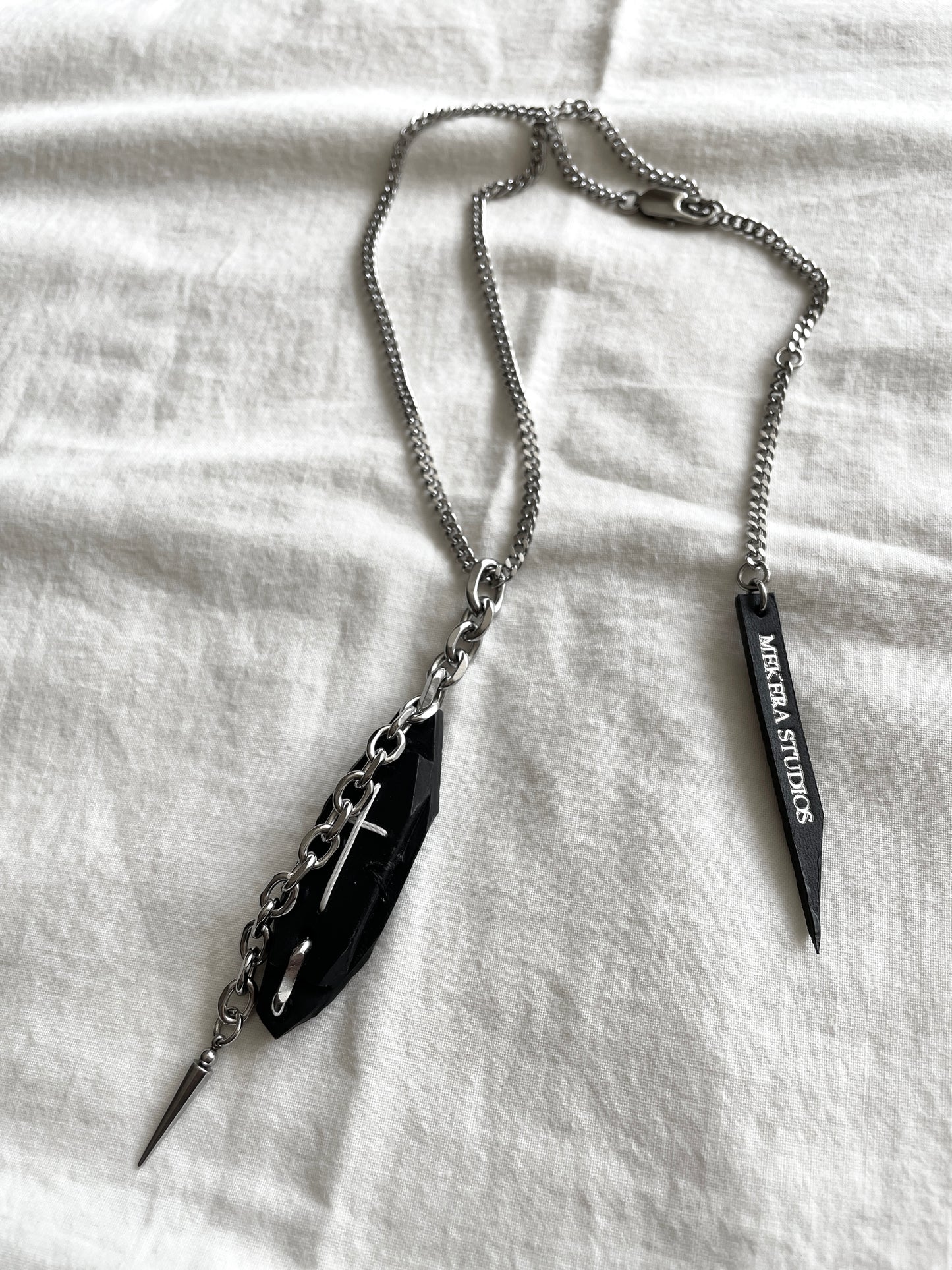 Collection [G]-8 Cross Leather Spike Necklace - MEKERA STUDIOS