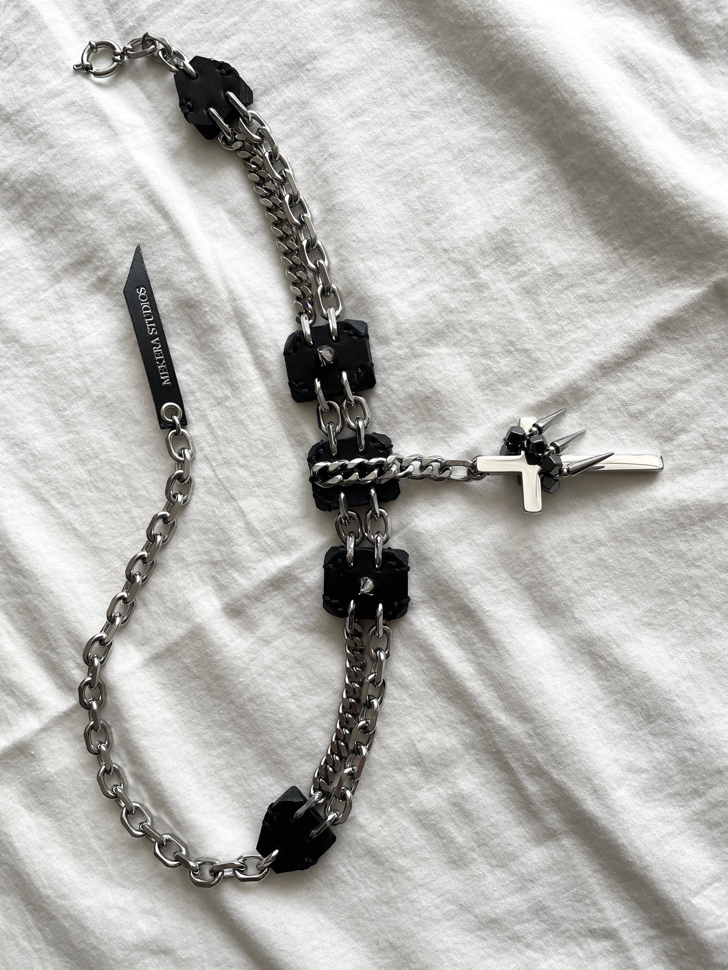 Collection [G]-7 Cross Leather Spike Choker - MEKERA STUDIOS