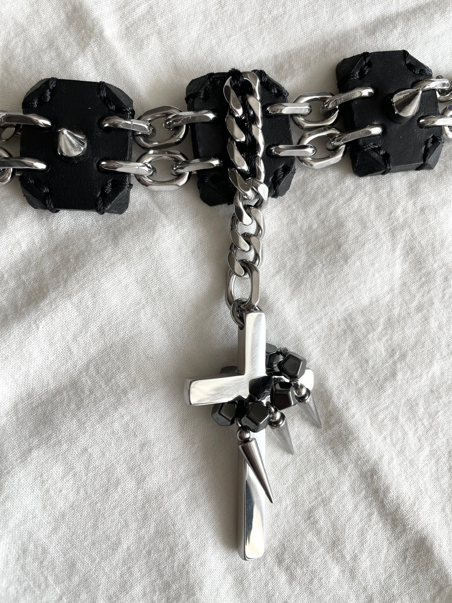 Collection [G]-7 Cross Leather Spike Choker - MEKERA STUDIOS