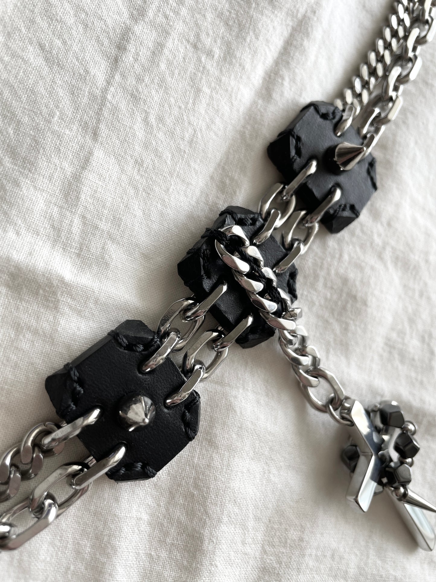 Collection [G]-7 Cross Leather Spike Choker - MEKERA STUDIOS