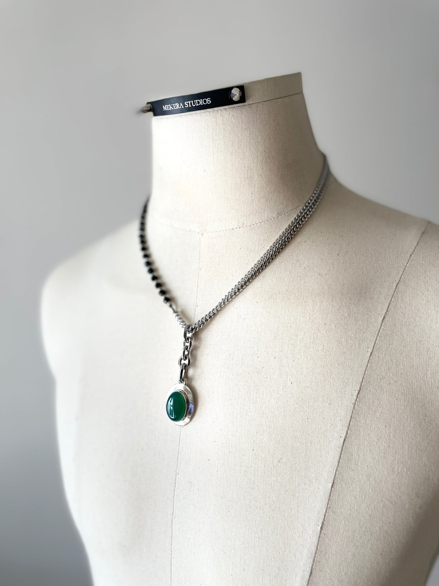 Collection [G]-9 Green Onyx Silver Pendant Necklace - MEKERA STUDIOS