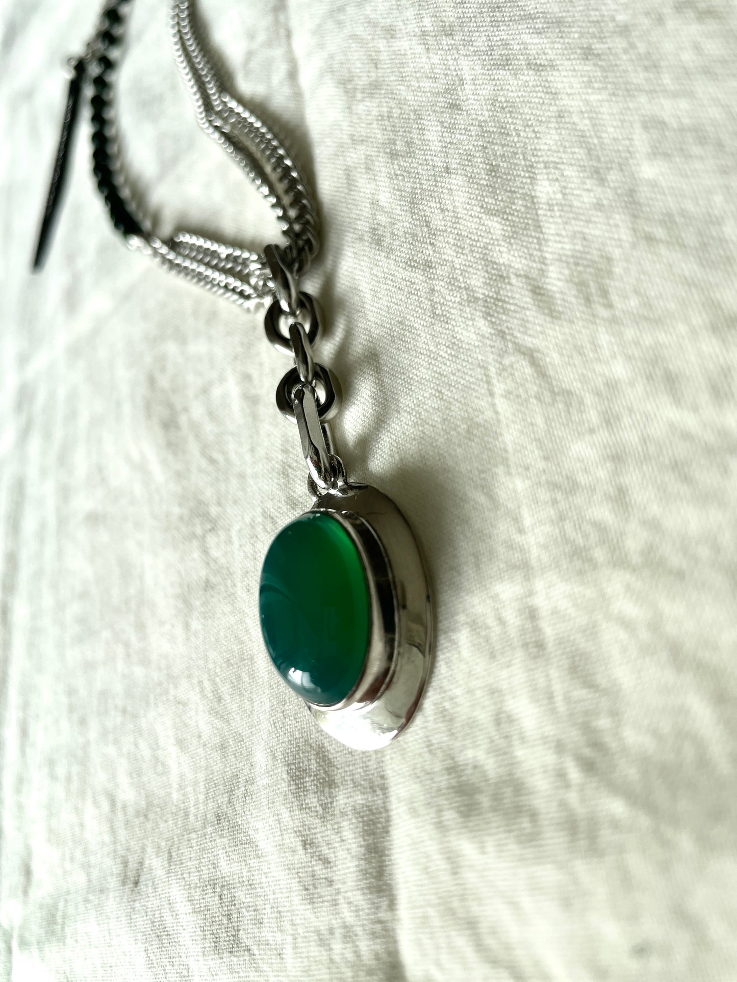 Collection [G]-9 Green Onyx Silver Pendant Necklace - MEKERA STUDIOS