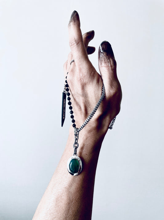 Collection [G]-9 Green Onyx Silver Pendant Necklace - MEKERA STUDIOS