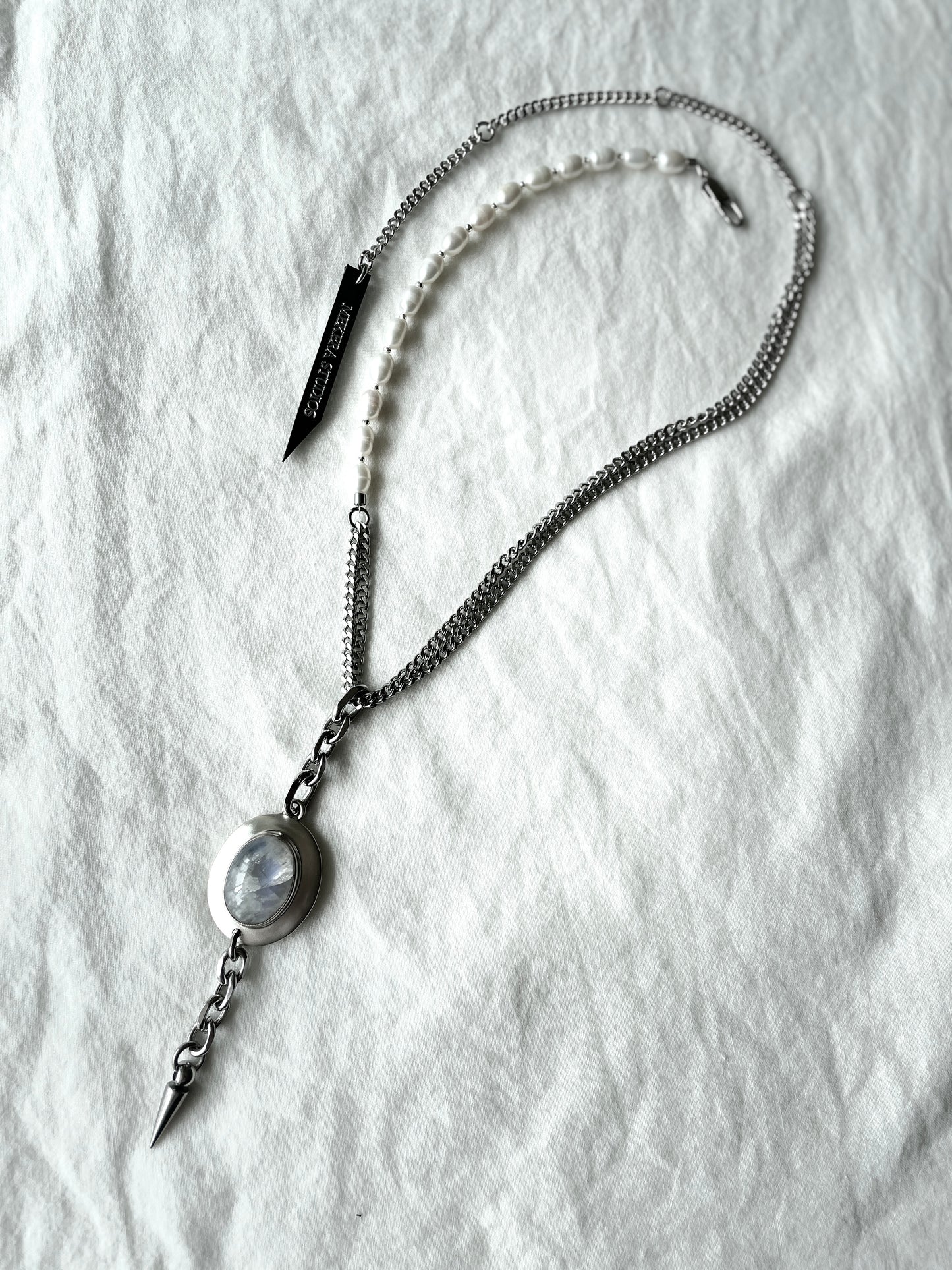 Collection [G]-10 White Quartz Silver Pendant & Pearl Necklace - MEKERA STUDIOS
