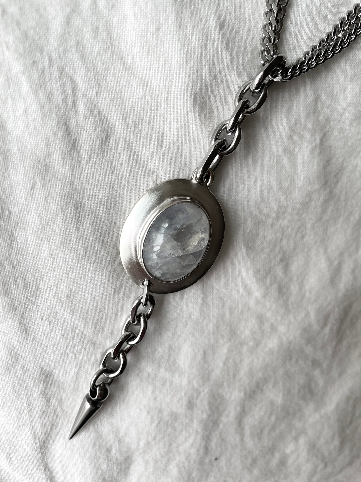 Collection [G]-10 White Quartz Silver Pendant & Pearl Necklace - MEKERA STUDIOS