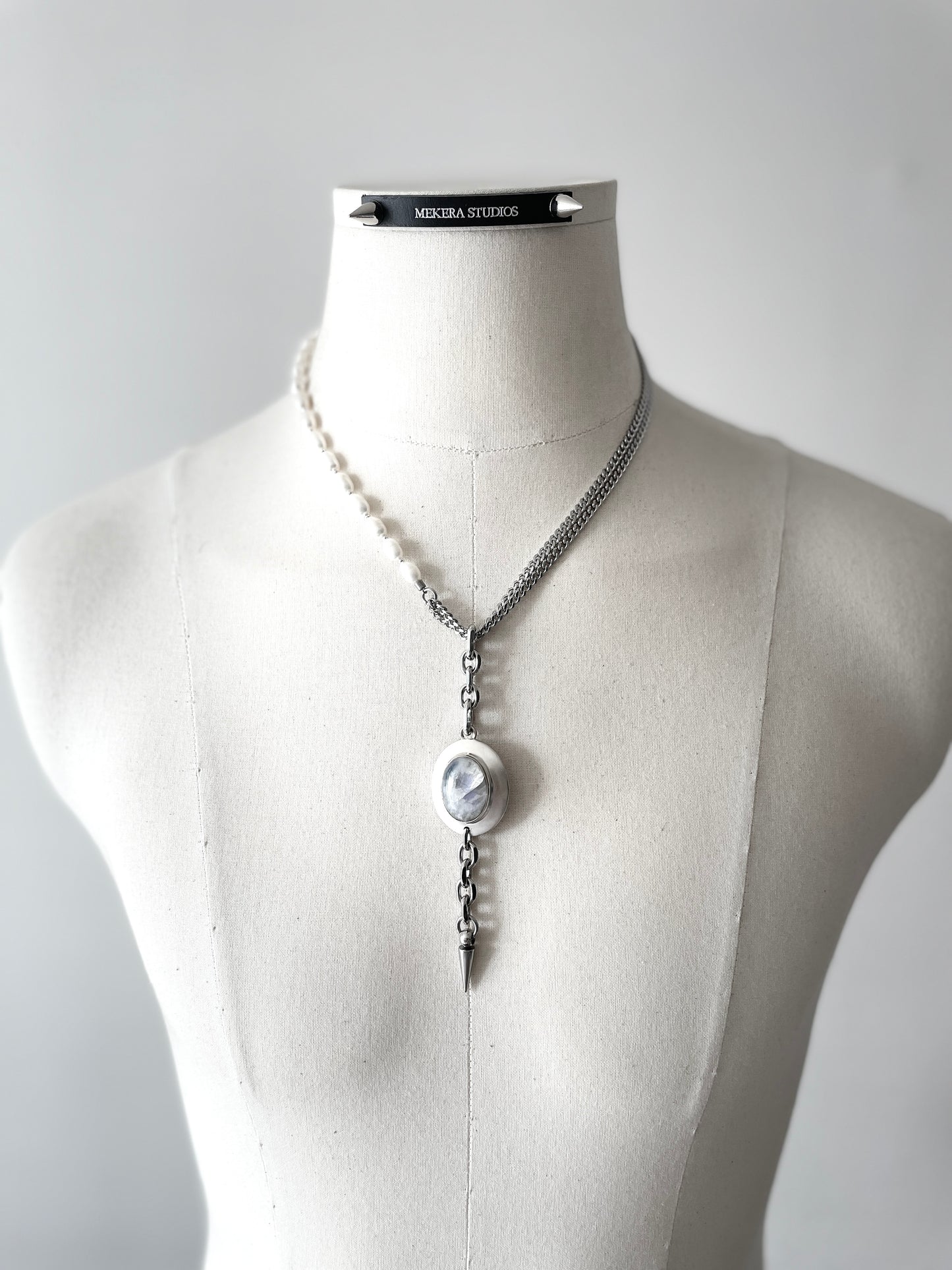Collection [G]-10 White Quartz Silver Pendant & Pearl Necklace - MEKERA STUDIOS