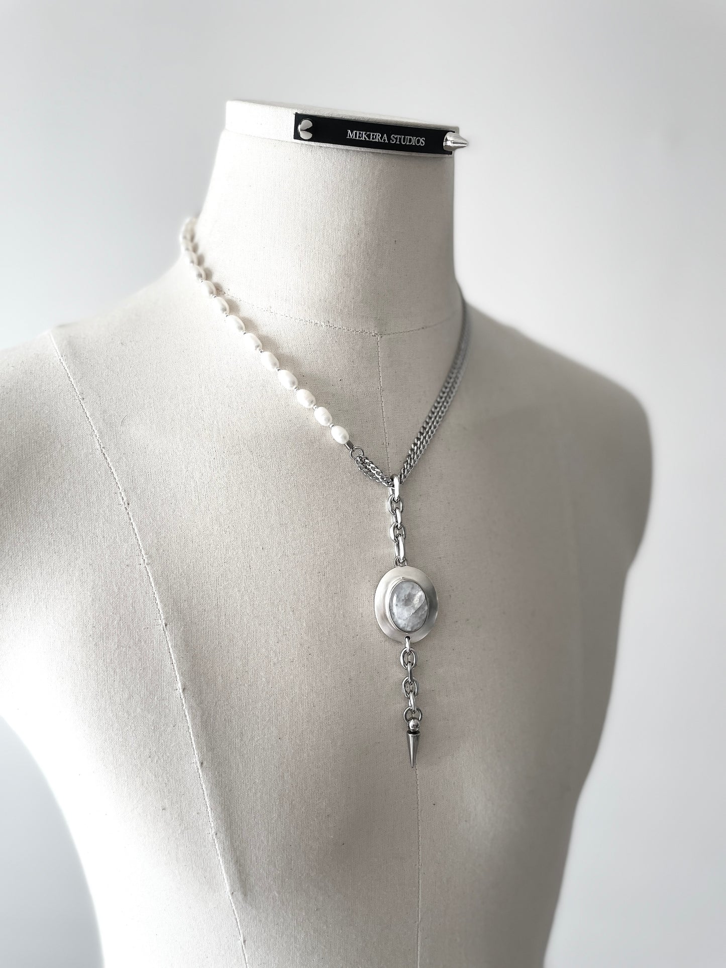 Collection [G]-10 White Quartz Silver Pendant & Pearl Necklace - MEKERA STUDIOS