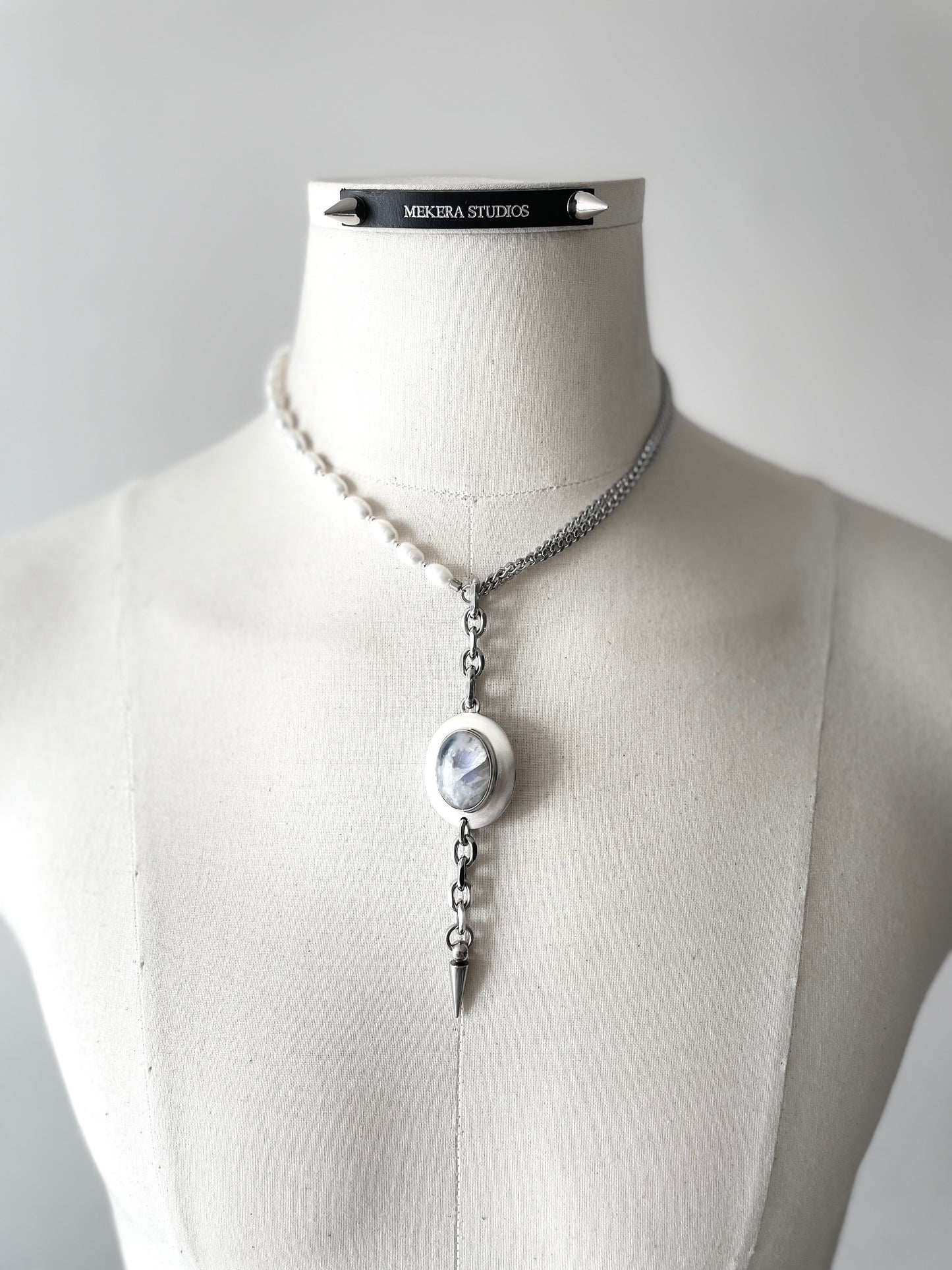 Collection [G]-10 White Quartz Silver Pendant & Pearl Necklace - MEKERA STUDIOS
