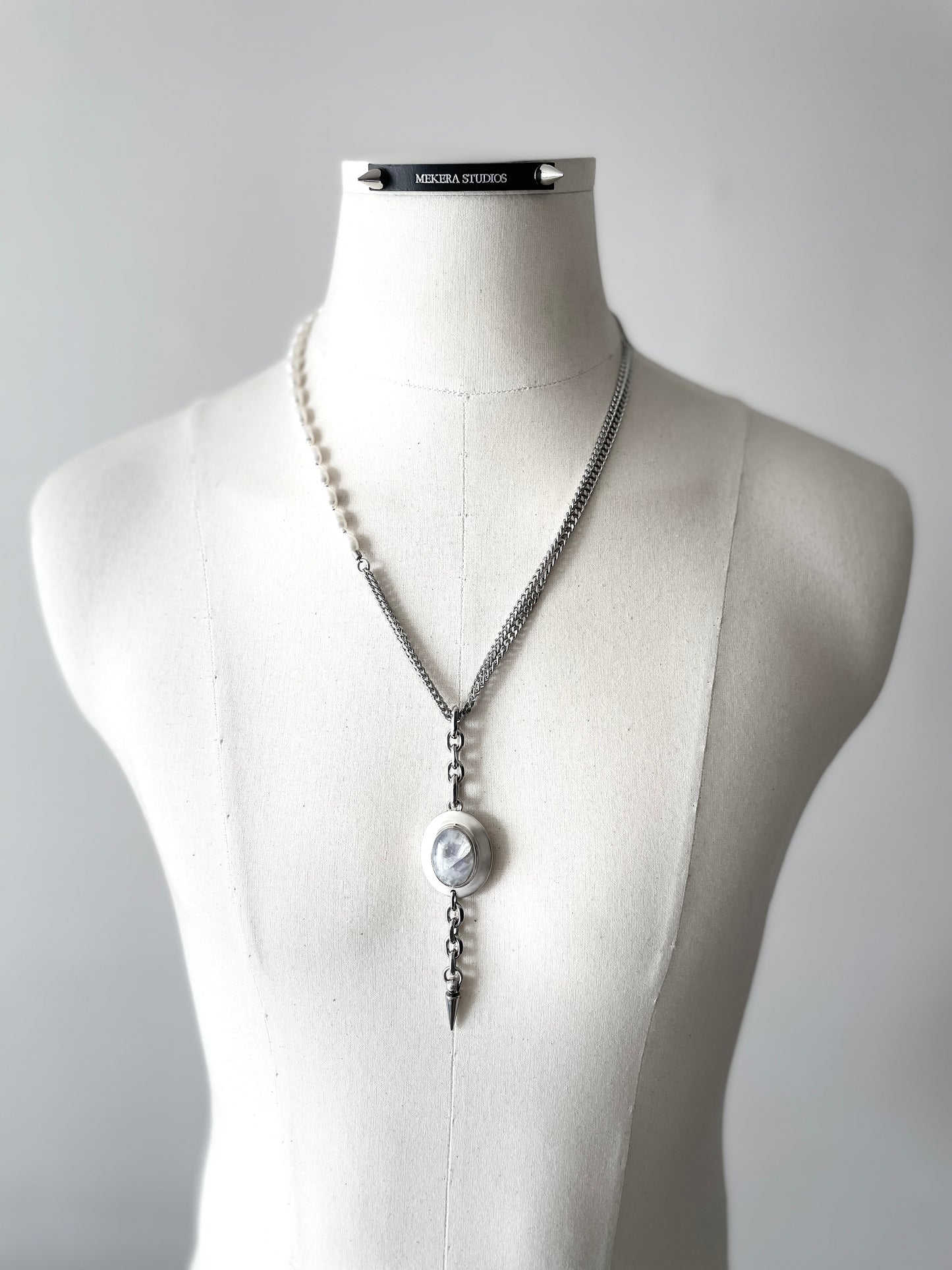 Collection [G]-10 White Quartz Silver Pendant & Pearl Necklace - MEKERA STUDIOS