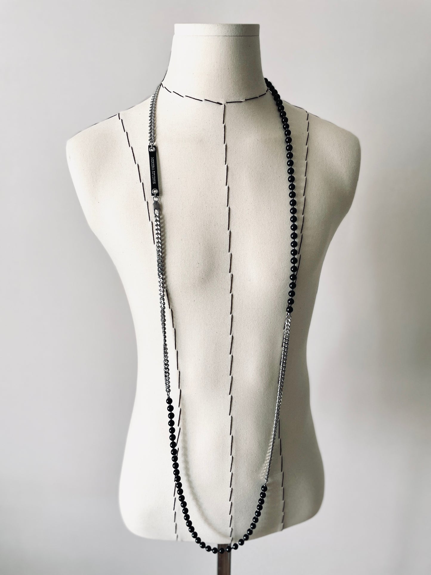 VXS6 Onyx Black Spinel Necklace Long chain Choker - MEKERA STUDIOS