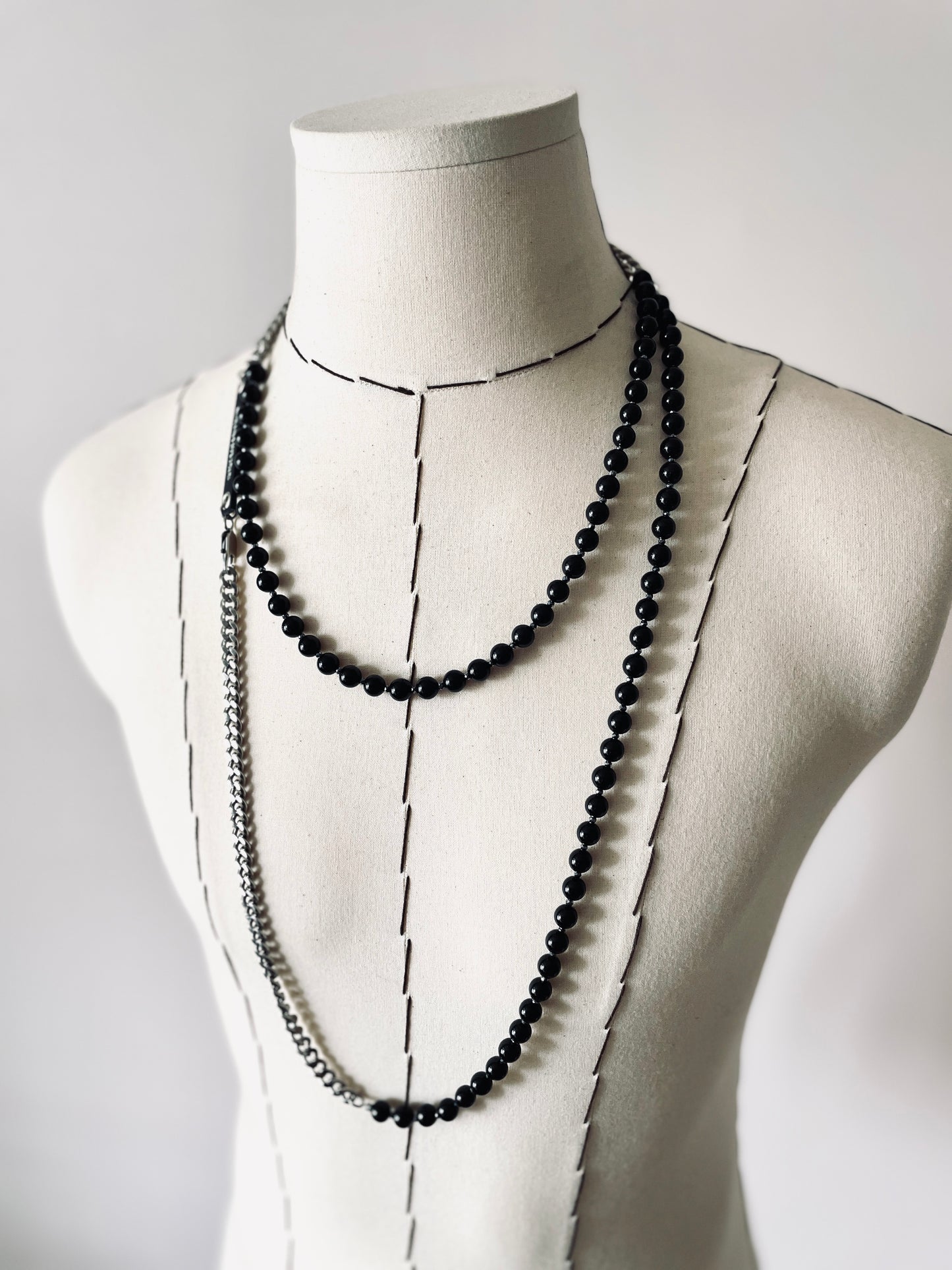 VXS6 Onyx Black Spinel Necklace Long chain Choker - MEKERA STUDIOS