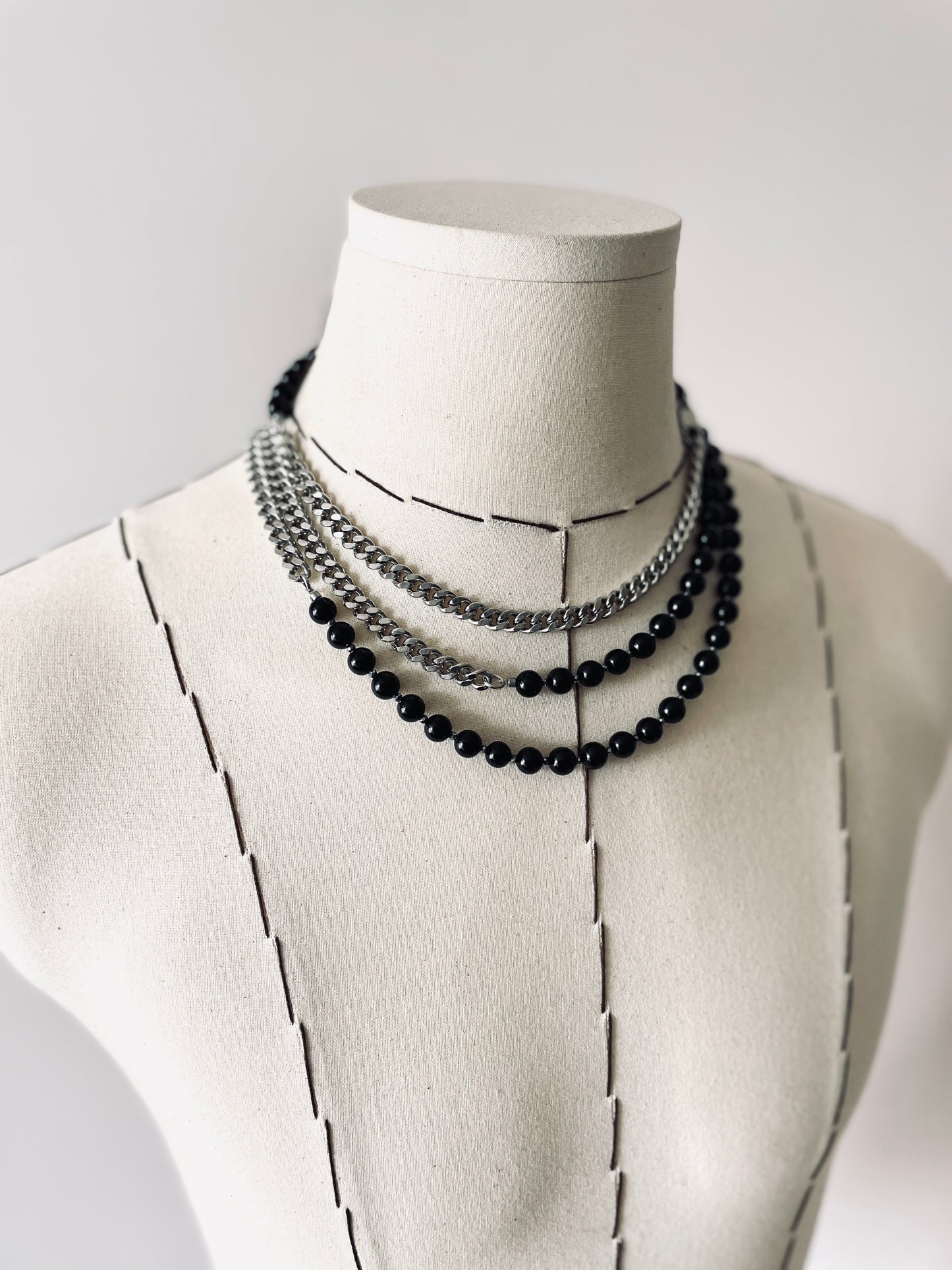 VXS6 Onyx Black Spinel Necklace Long chain Choker - MEKERA STUDIOS