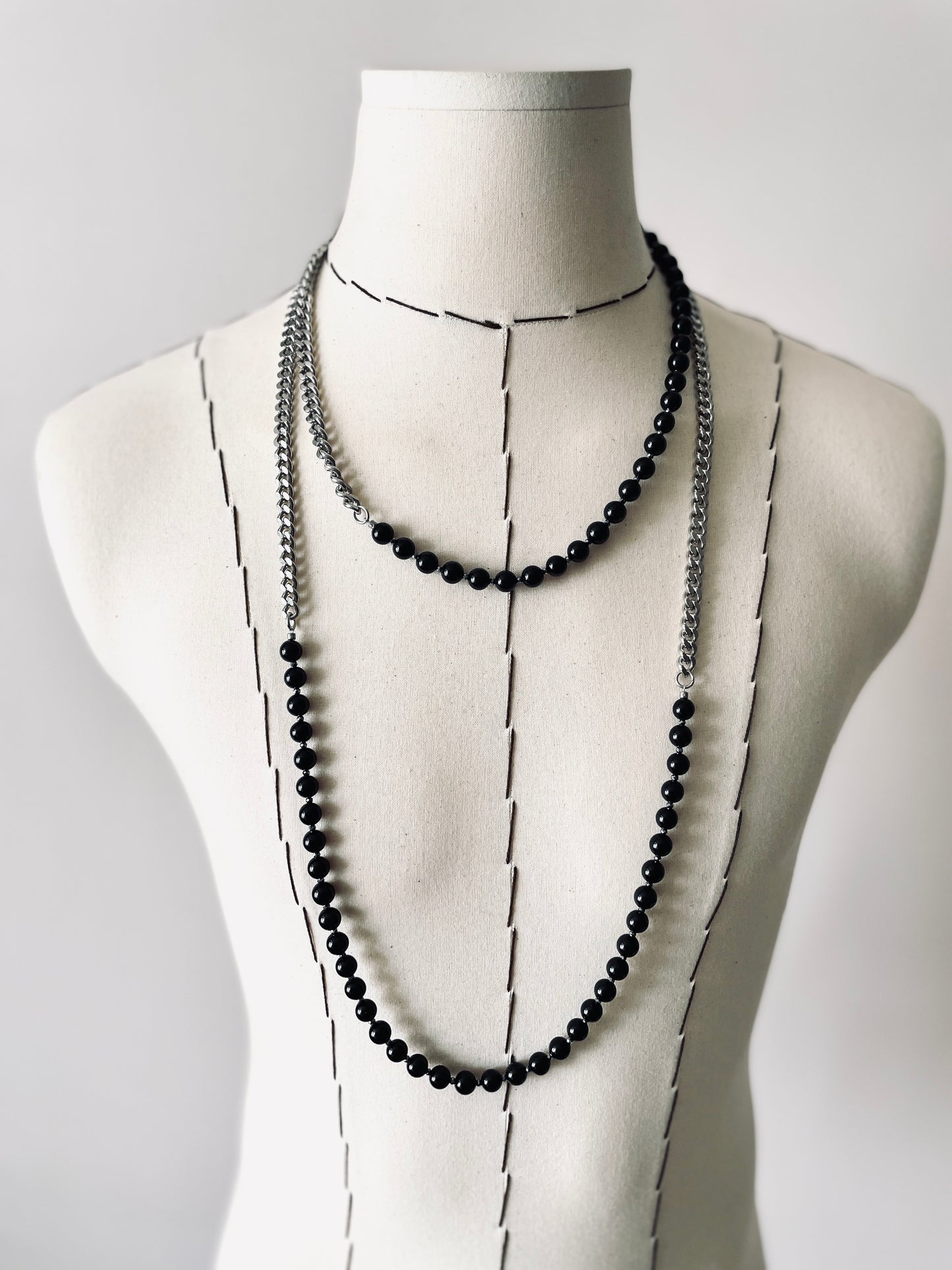 VXS6 Onyx Black Spinel Necklace Long chain Choker - MEKERA STUDIOS