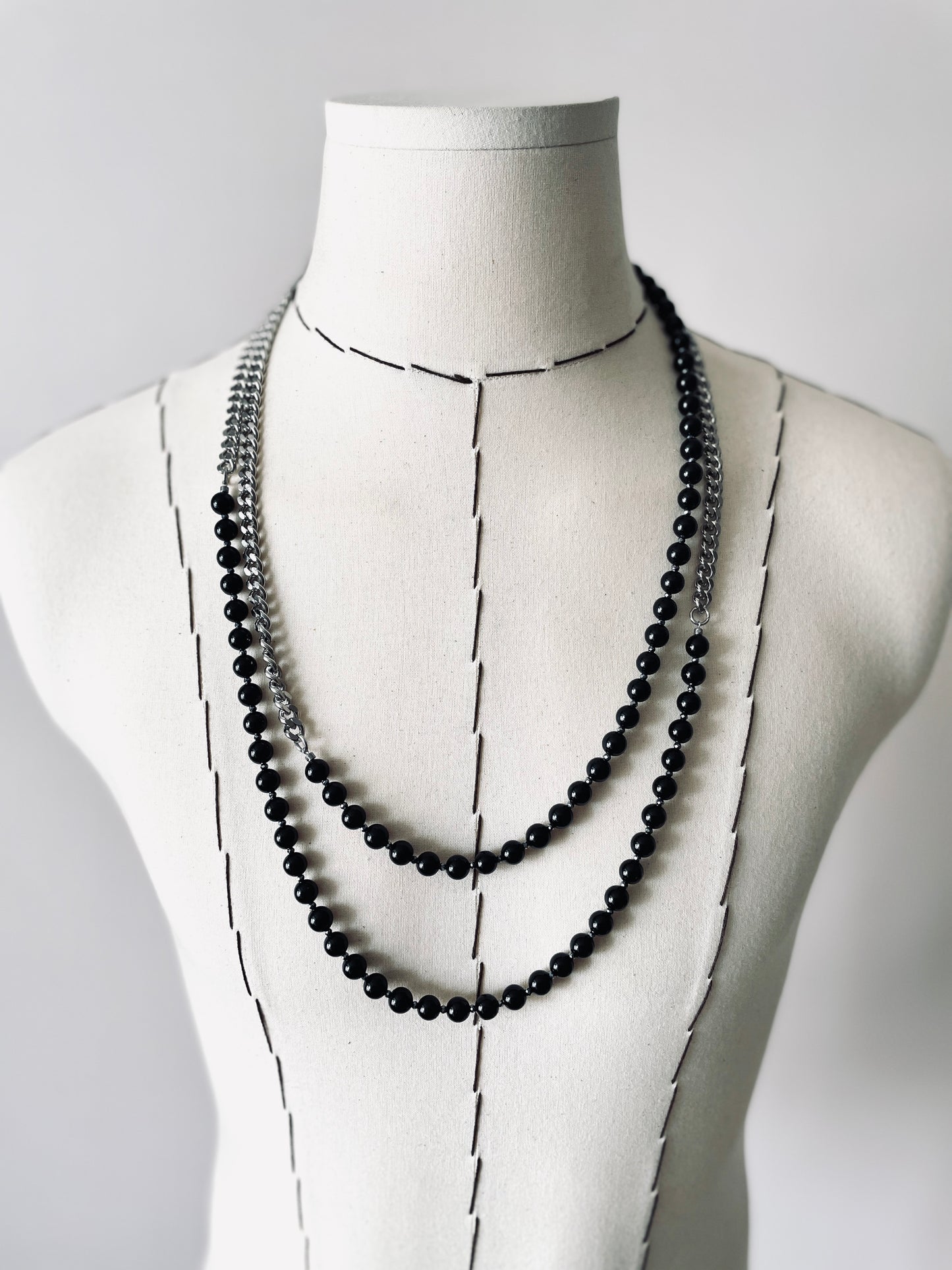 VXS6 Onyx Black Spinel Necklace Long chain Choker - MEKERA STUDIOS