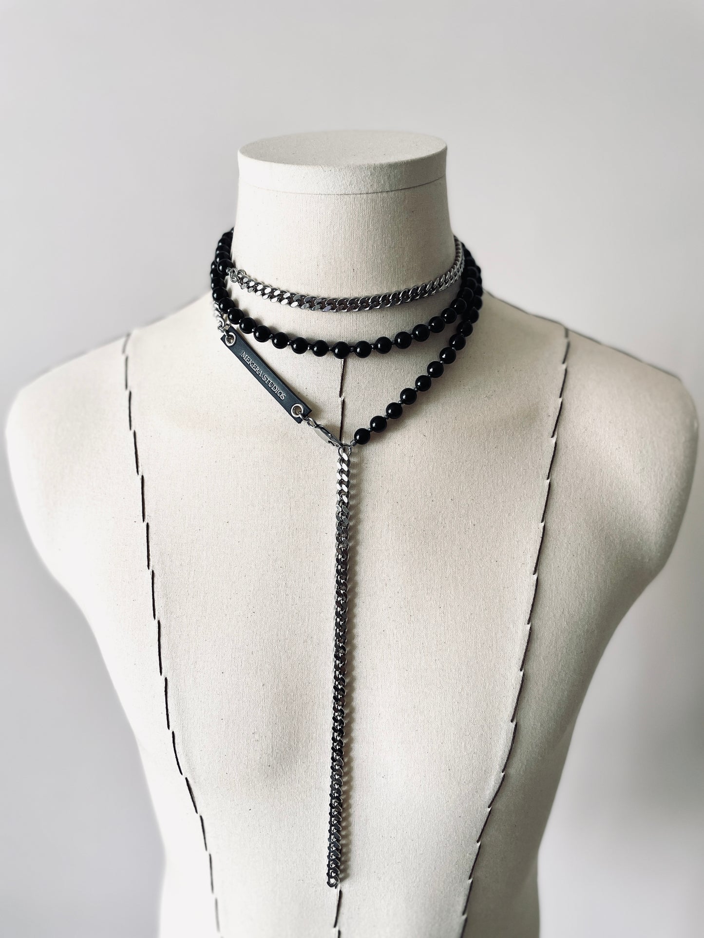 VXS6 Onyx Black Spinel Necklace Long chain Choker - MEKERA STUDIOS