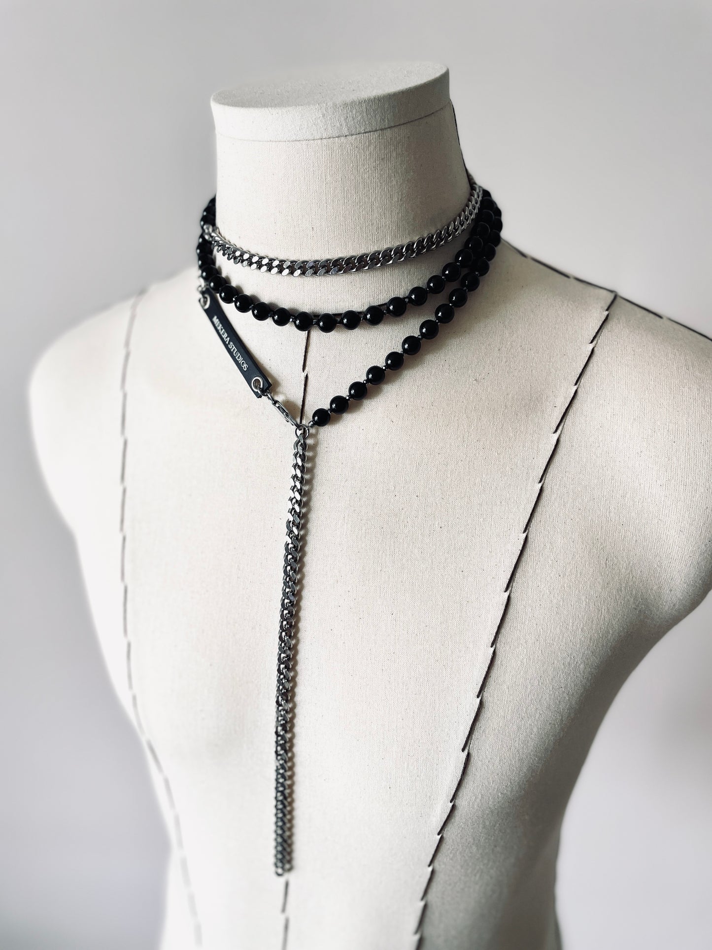 VXS6 Onyx Black Spinel Necklace Long chain Choker - MEKERA STUDIOS