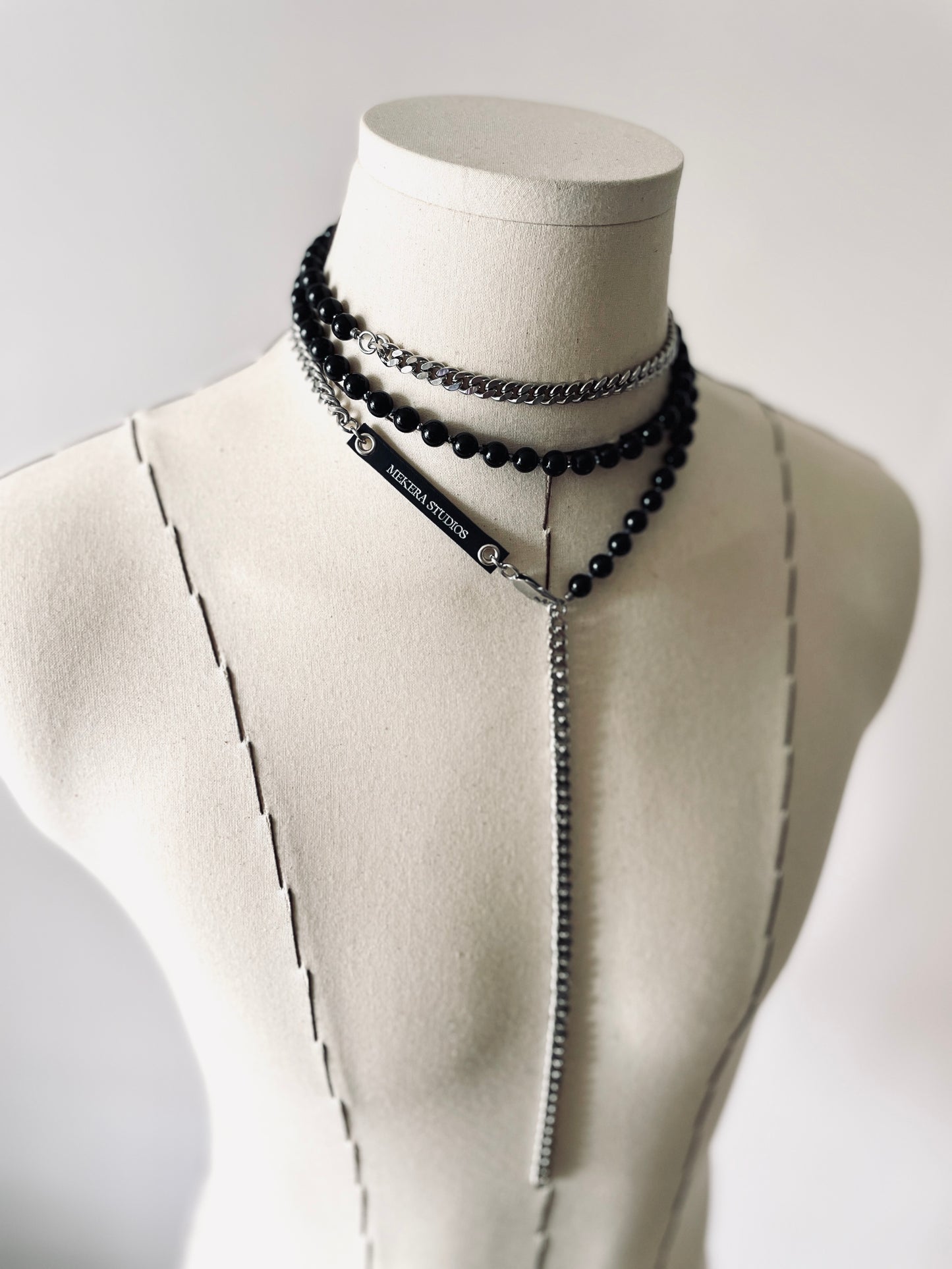 VXS6 Onyx Black Spinel Necklace Long chain Choker - MEKERA STUDIOS