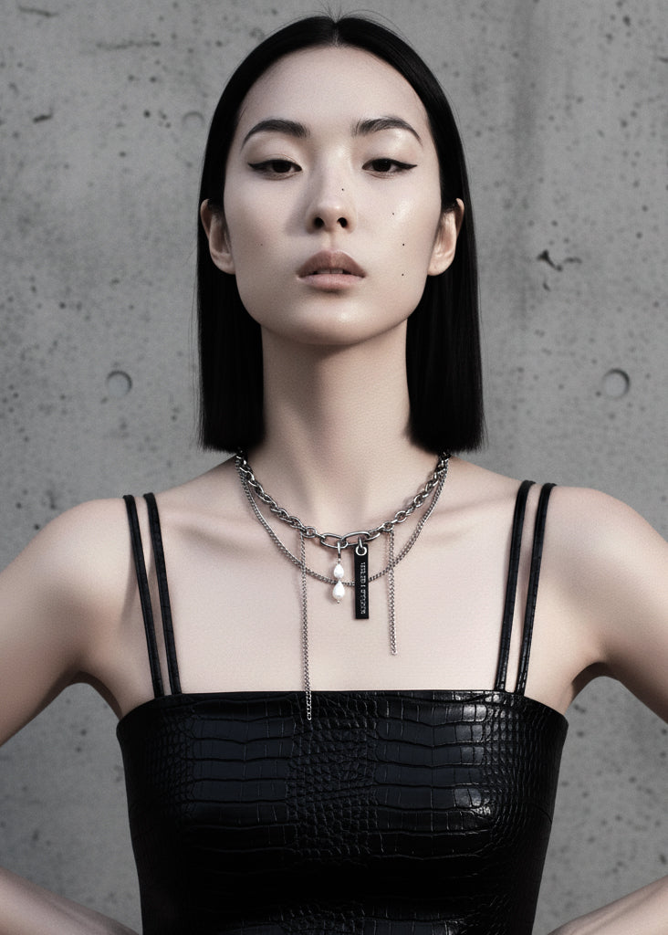 Layered Chain & Pearl Necklace J-4 Collection { J } - MEKERA STUDIOS