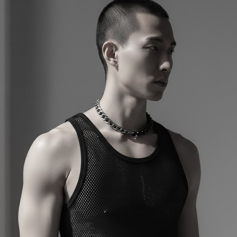 Onyx & Chunky chain Necklace NP20 - MEKERA STUDIOS