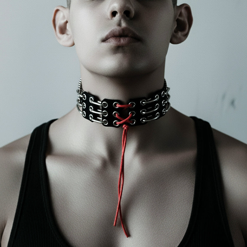 NP4 Black Corset Leather Choker Limited Edition Handcrafted - MEKERA STUDIOS