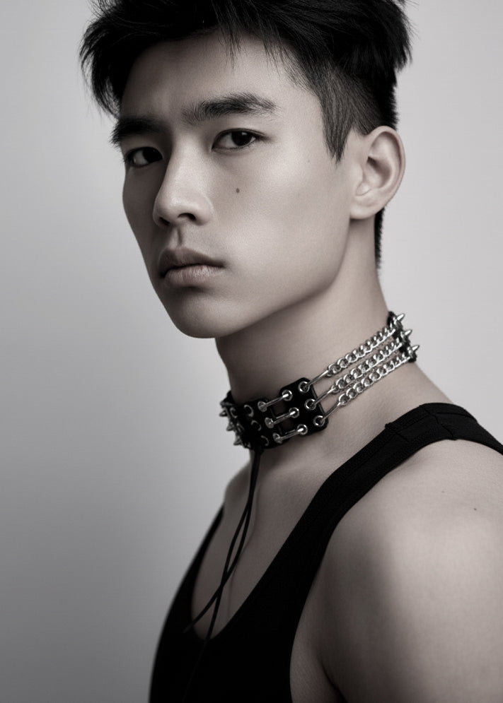 NP4 Black Corset Leather Choker Limited Edition Handcrafted - MEKERA STUDIOS