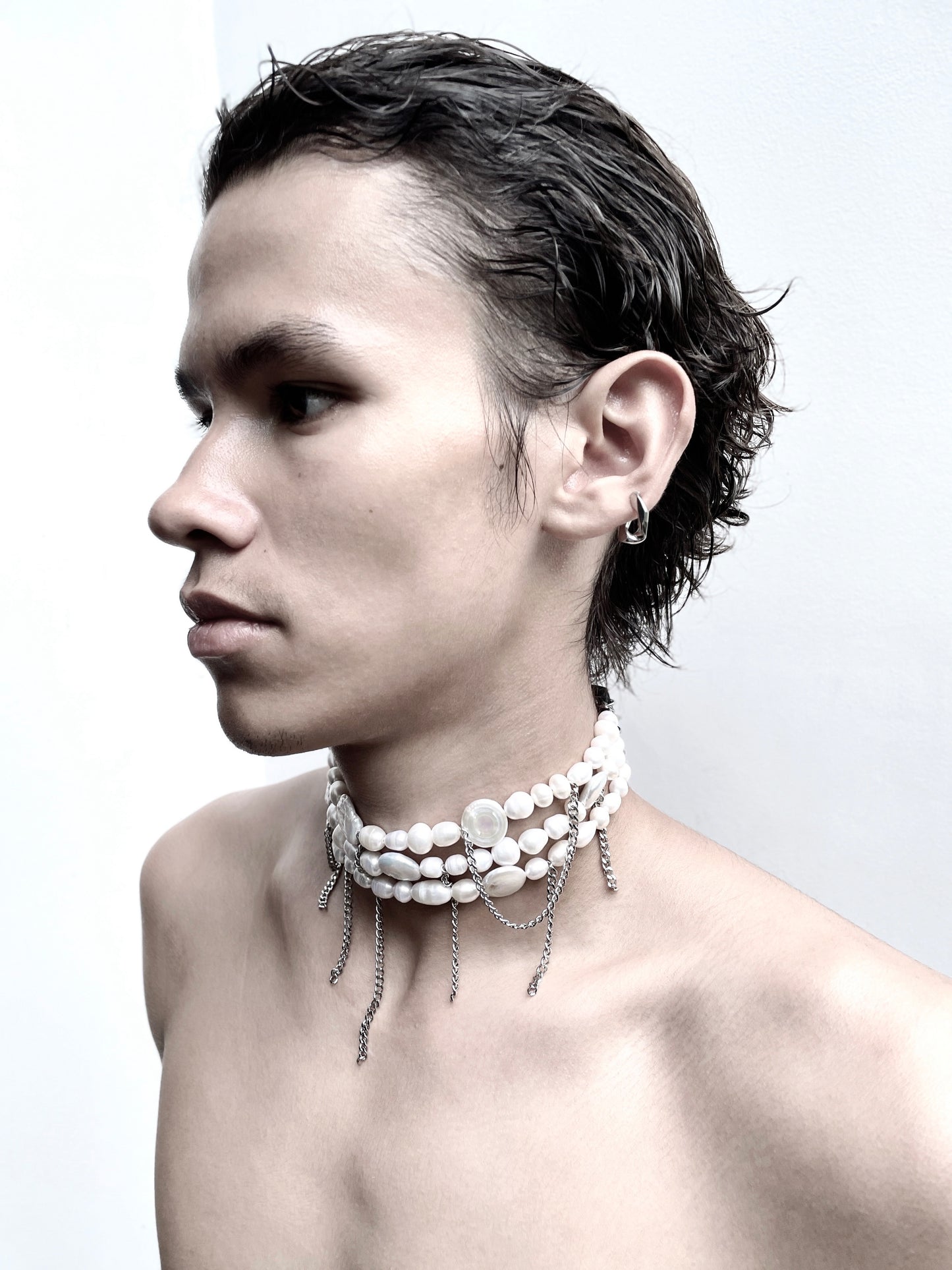 PL2 Pearl & Leather Choker  Limited Edition Handcrafted Necklace Choker Spike -MEKERA STUDIOS