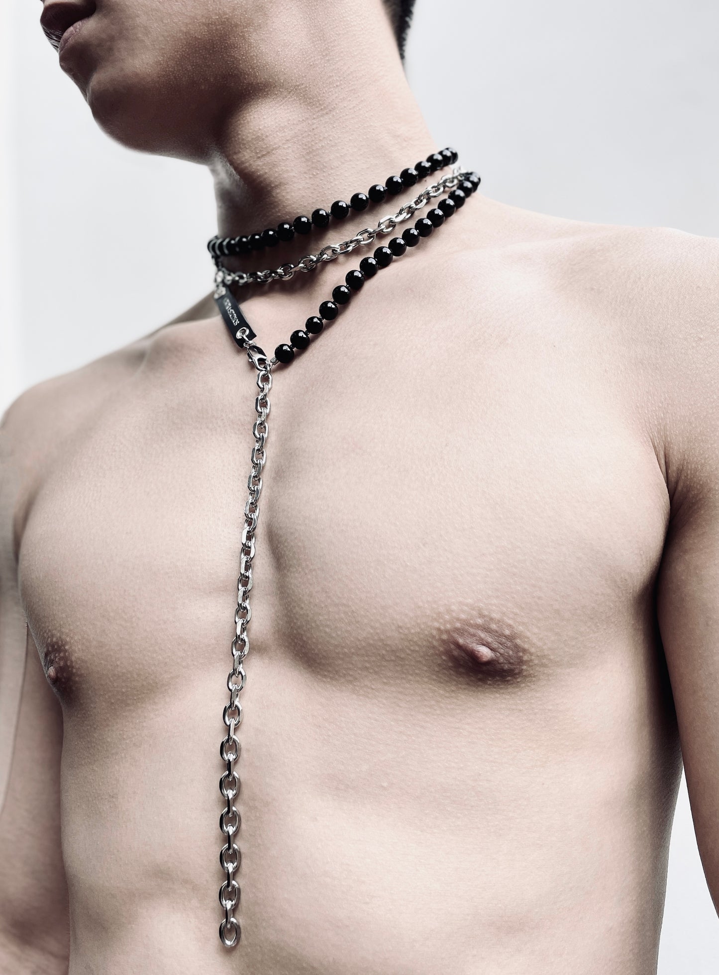 XC1 Onyx Black Spinel Necklace Long chain Choker - MEKERA STUDIOS - for men for women black layered