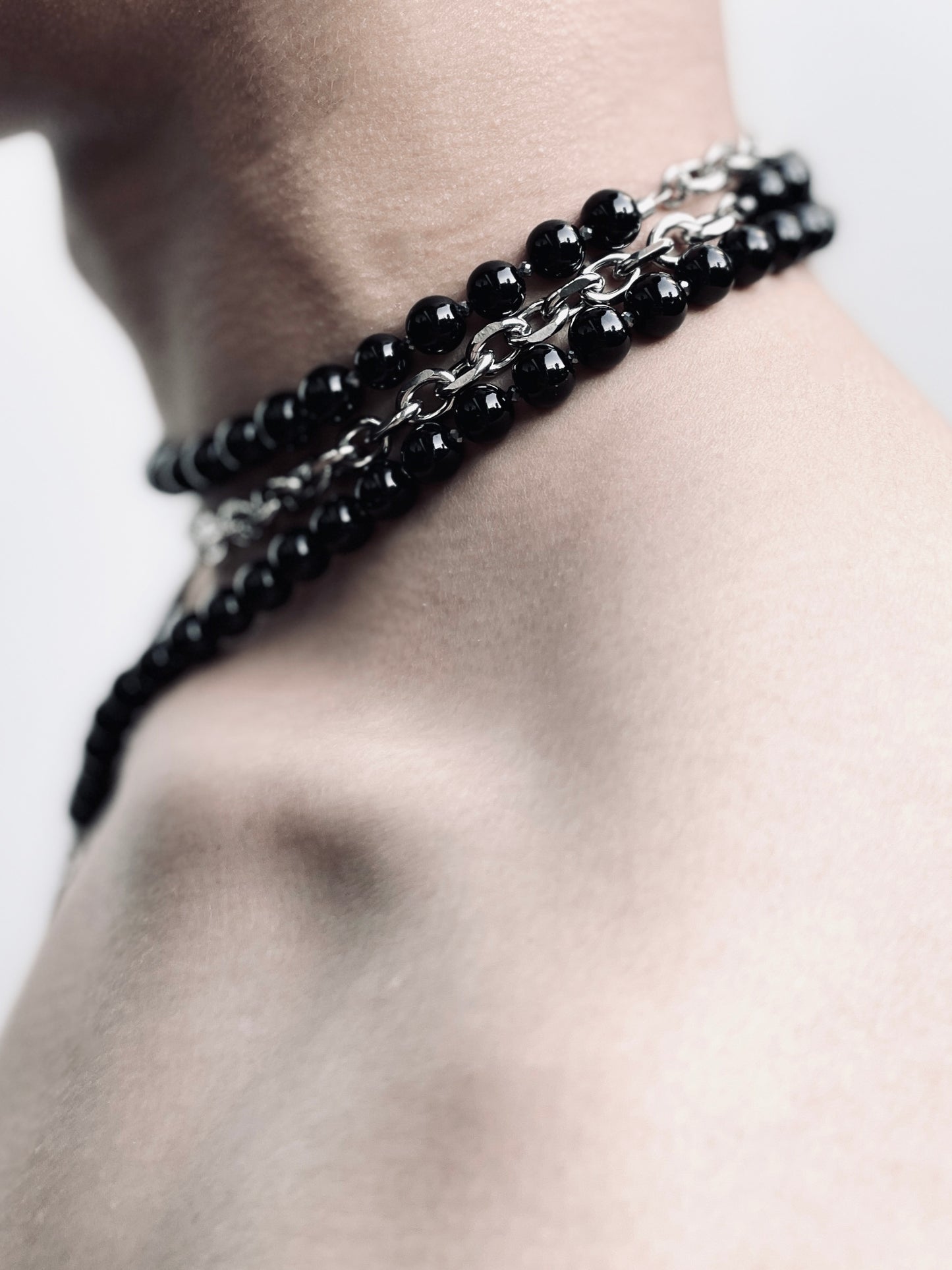 XC1 Onyx Black Spinel Necklace Long chain Choker - MEKERA STUDIOS - for men for women black layered