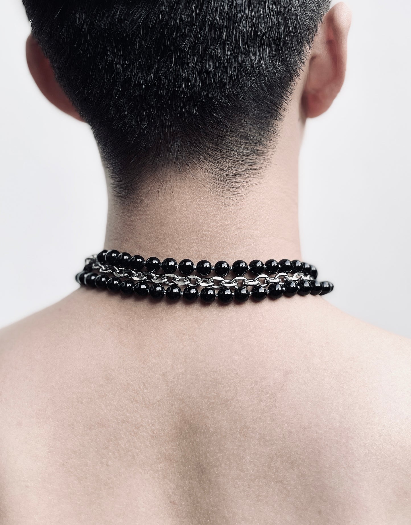 XC1 Onyx Black Spinel Necklace Long chain Choker - MEKERA STUDIOS - for men for women black layered