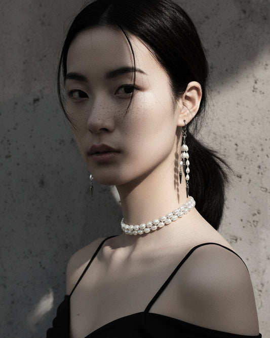 Pearl Choker WP1 Limited Edition Handcrafted layered Necklace Leather Chain - MEKERA STUDIOS