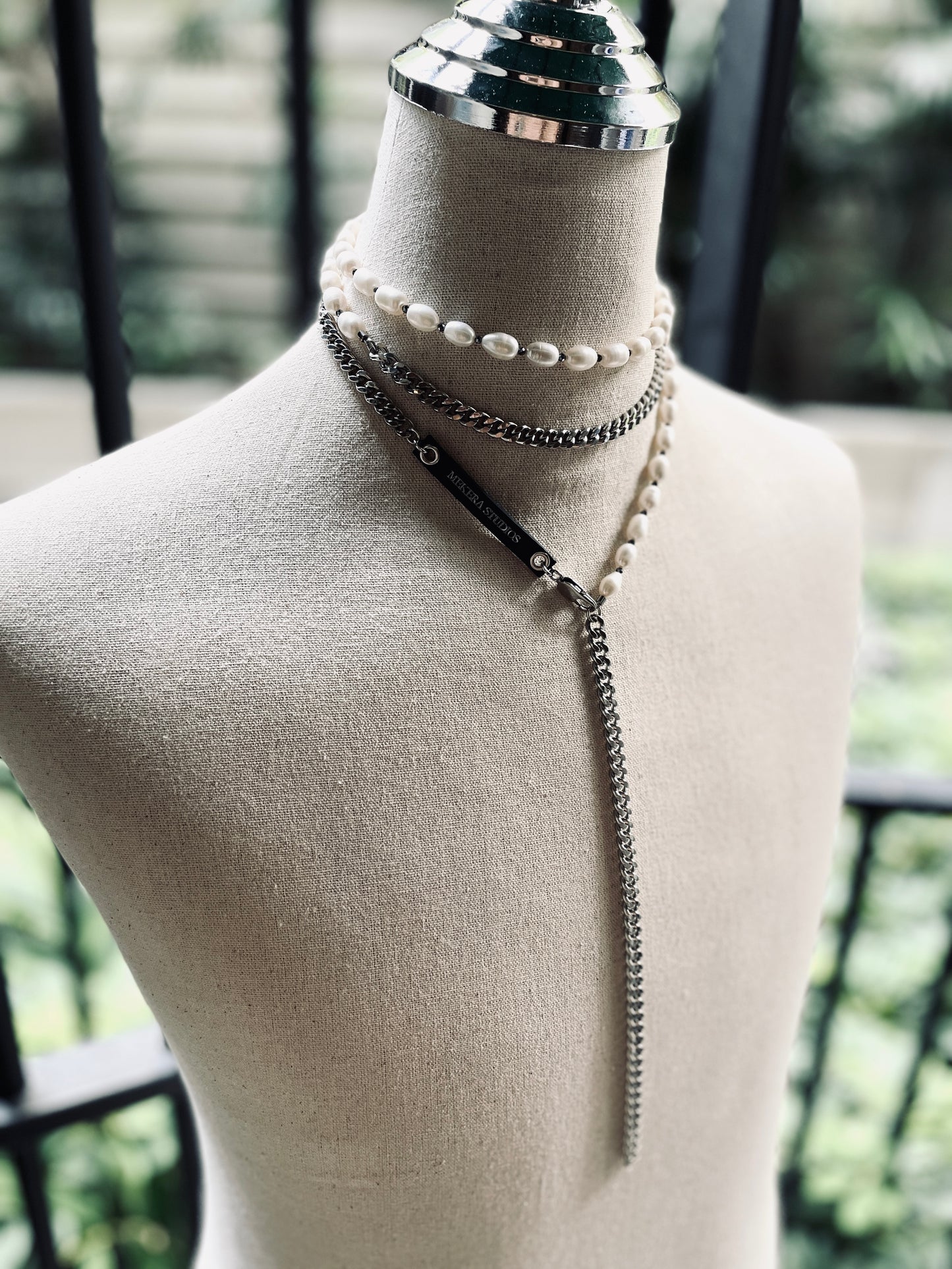 VXP5 Pearl Necklace Long chain Handcrafted Choker-MEKERA STUDIOS