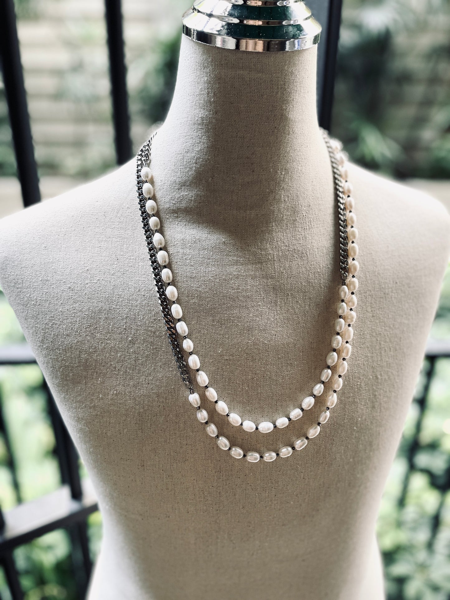 VXP5 Pearl Necklace Long chain Handcrafted Choker-MEKERA STUDIOS