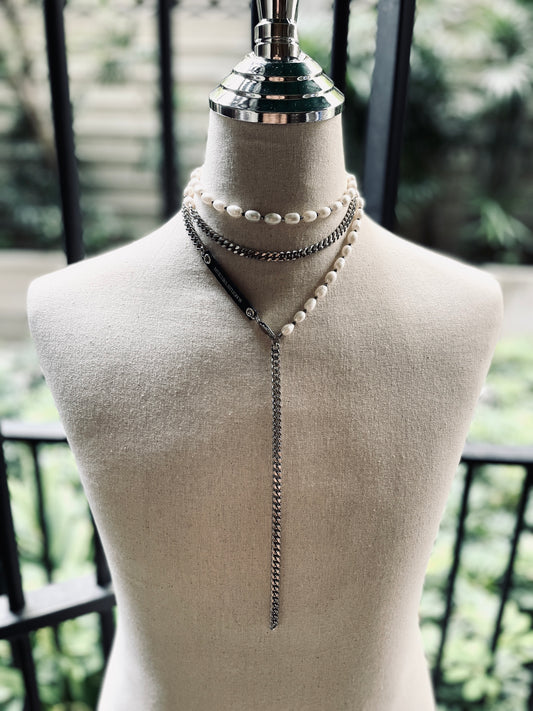 VXP5 Pearl Necklace Long chain Handcrafted Choker-MEKERA STUDIOS