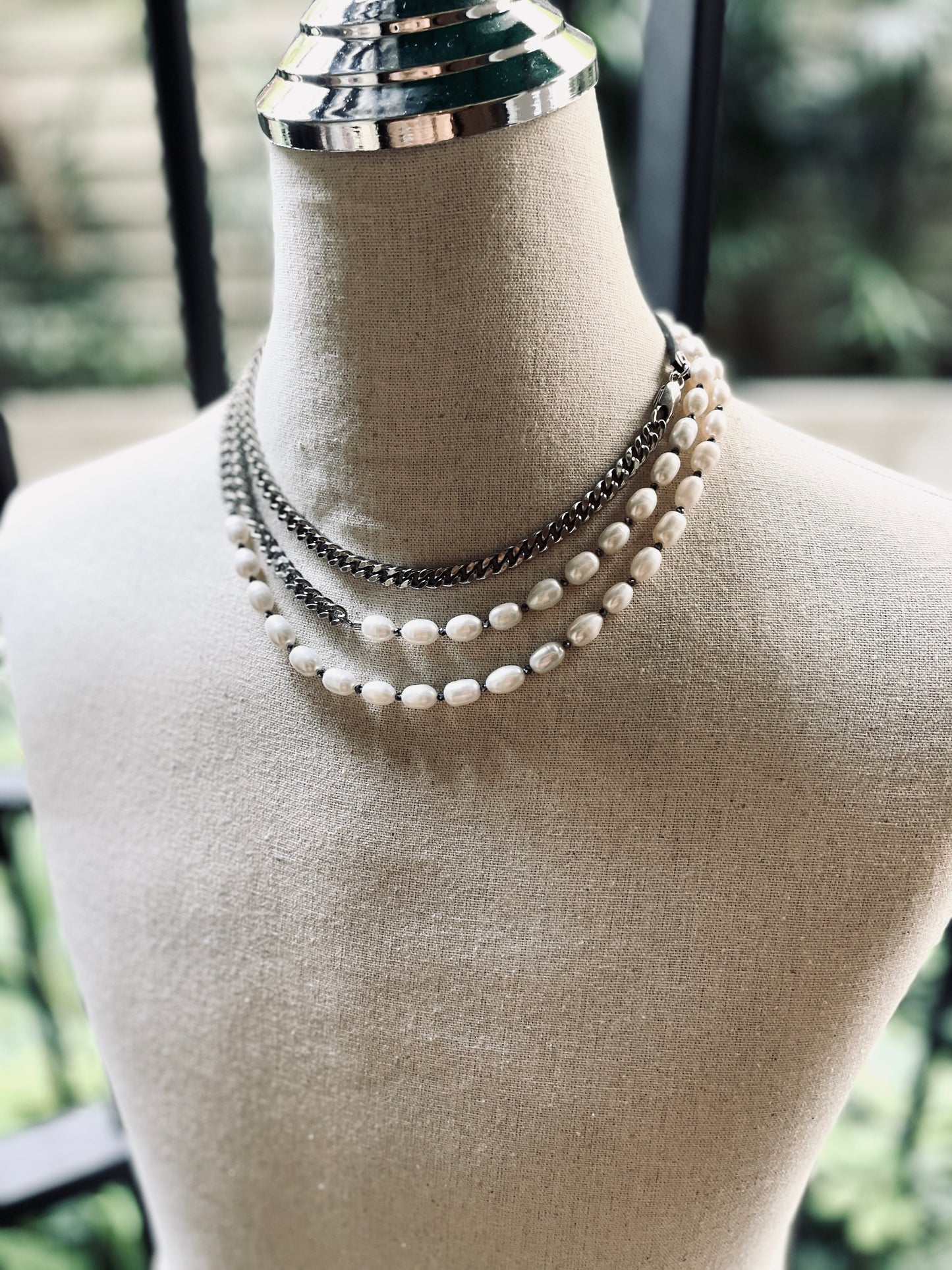 VXP5 Pearl Necklace Long chain Handcrafted Choker-MEKERA STUDIOS