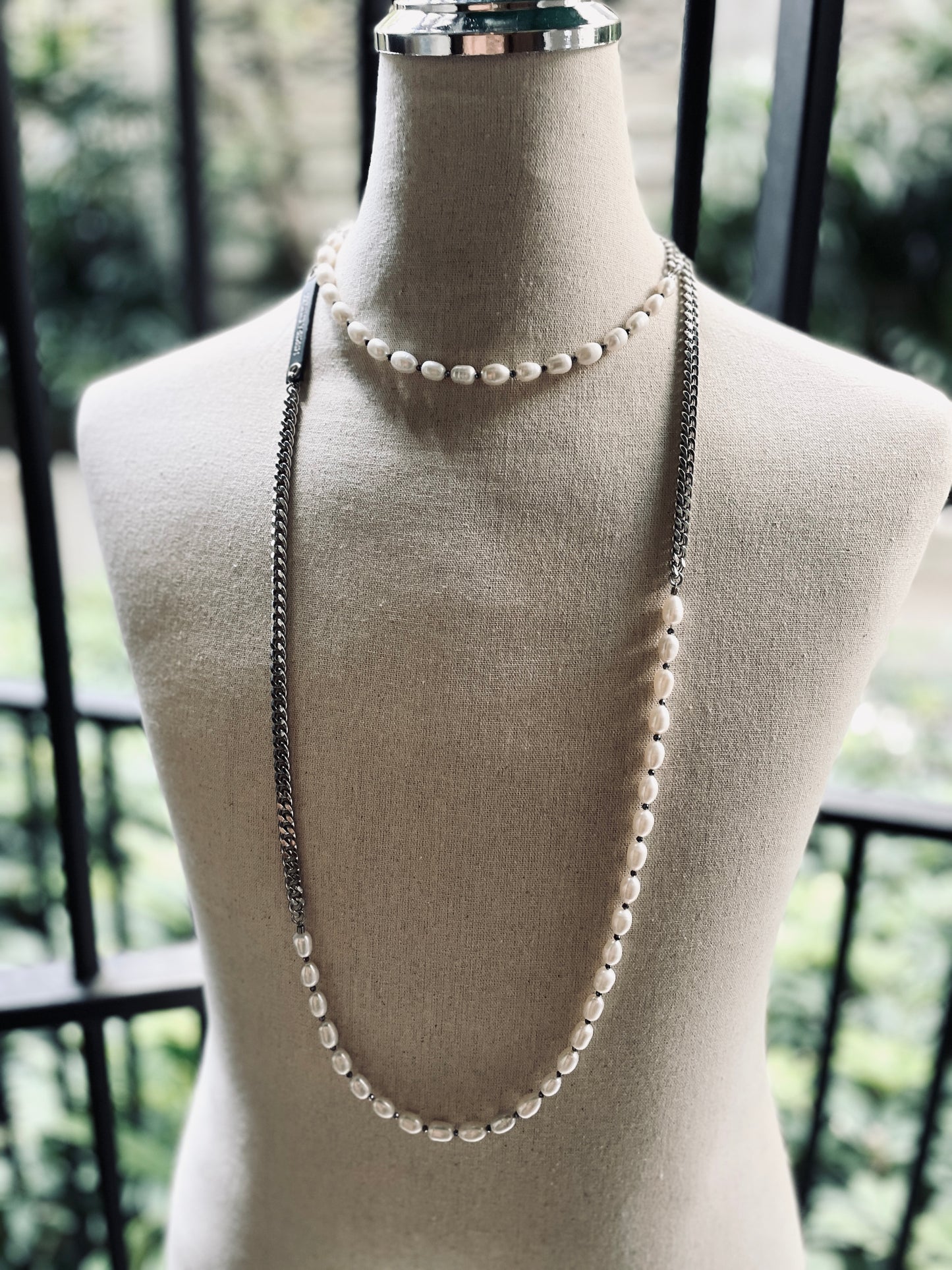 VXP5 Pearl Necklace Long chain Handcrafted Choker-MEKERA STUDIOS