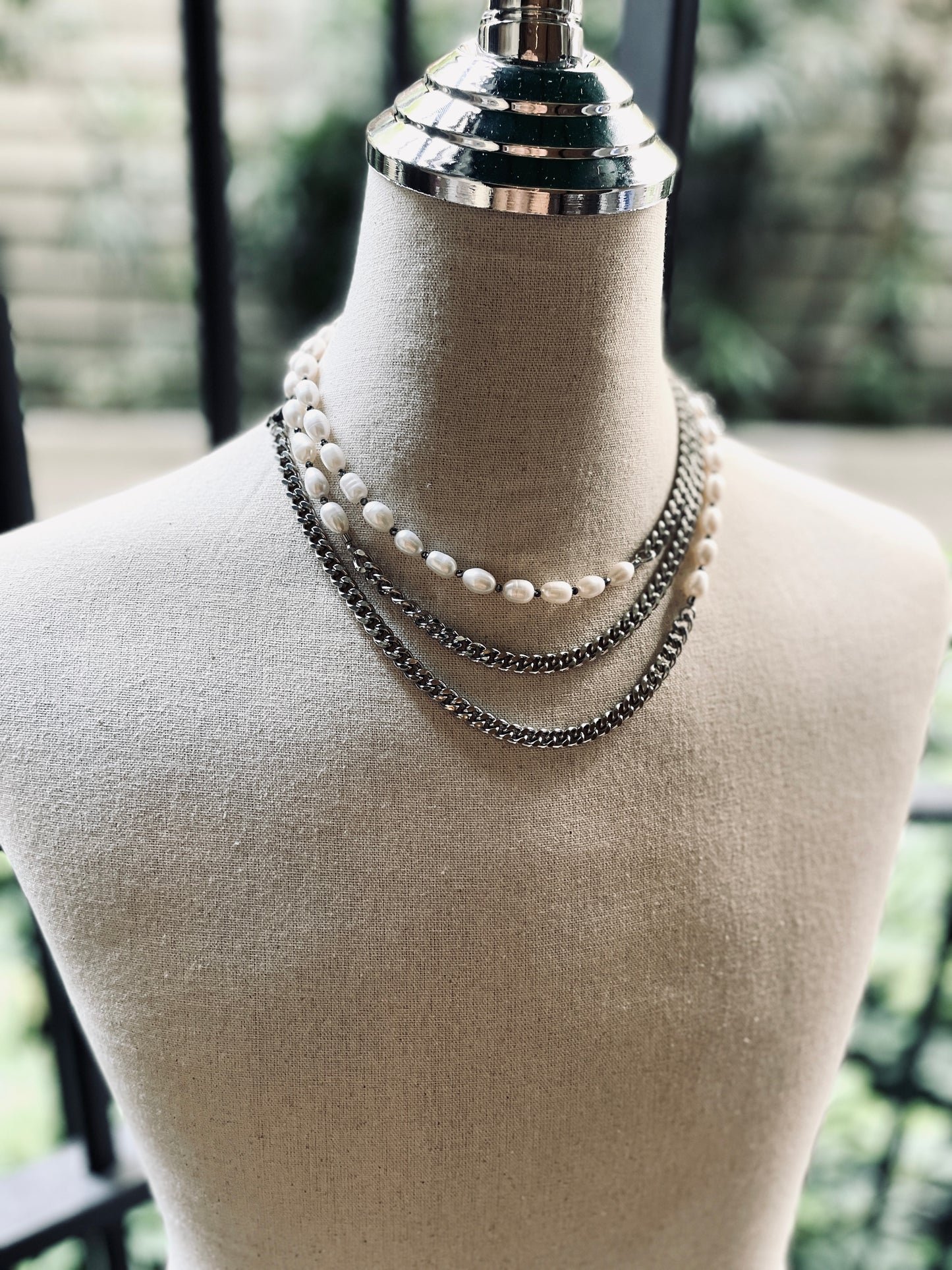 VXP5 Pearl Necklace Long chain Handcrafted Choker-MEKERA STUDIOS