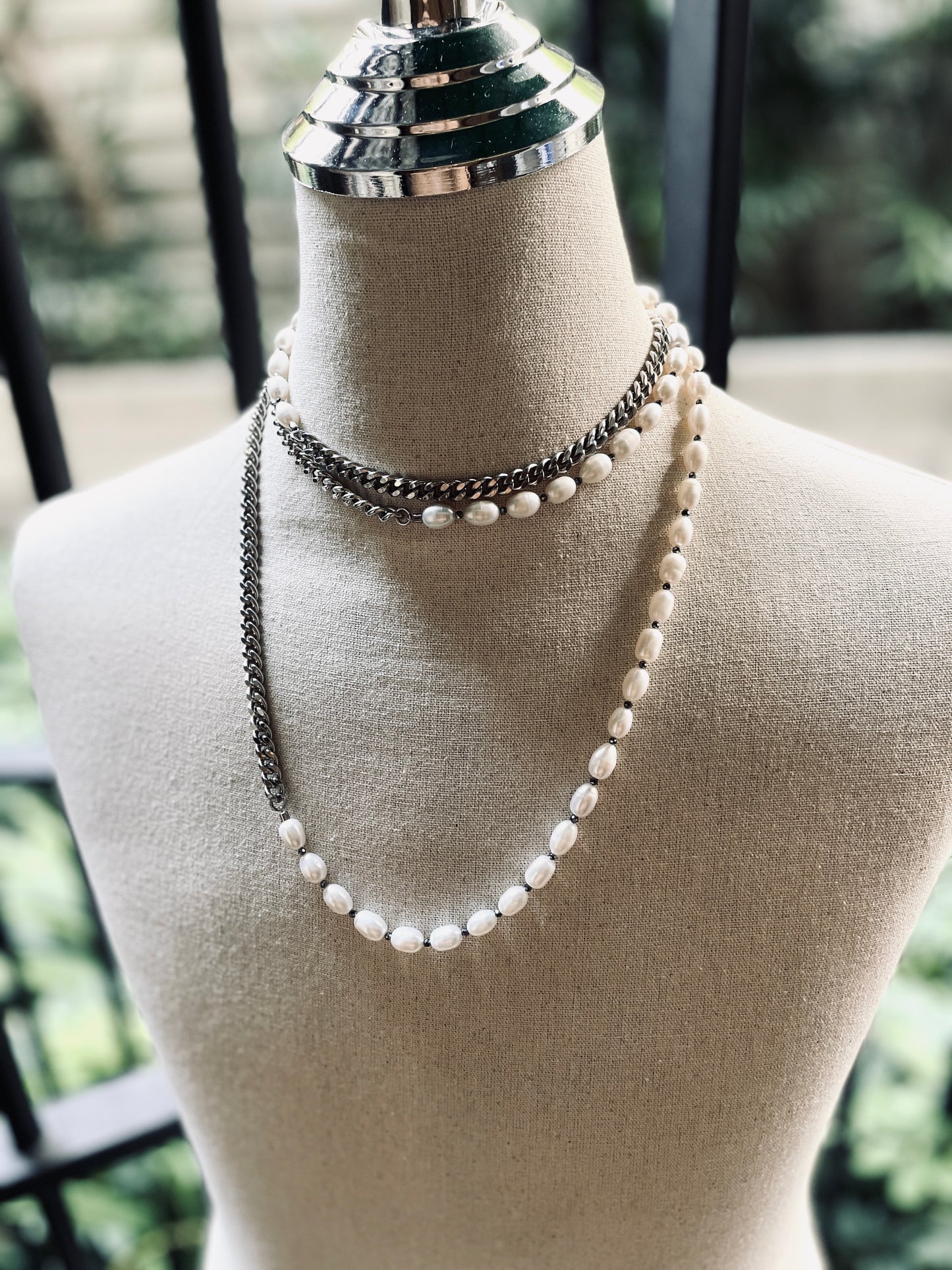 VXP5 Pearl Necklace Long chain Handcrafted Choker-MEKERA STUDIOS