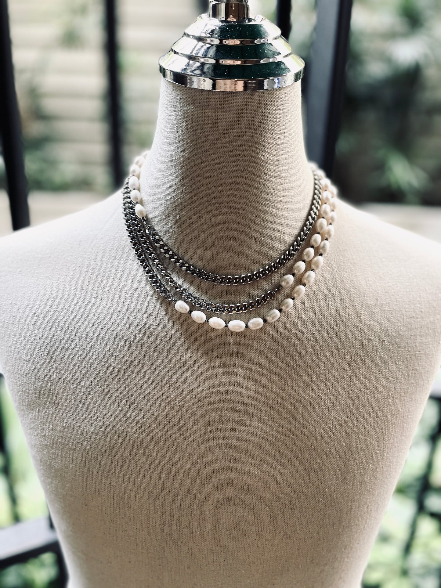 VXP5 Pearl Necklace Long chain Handcrafted Choker-MEKERA STUDIOS