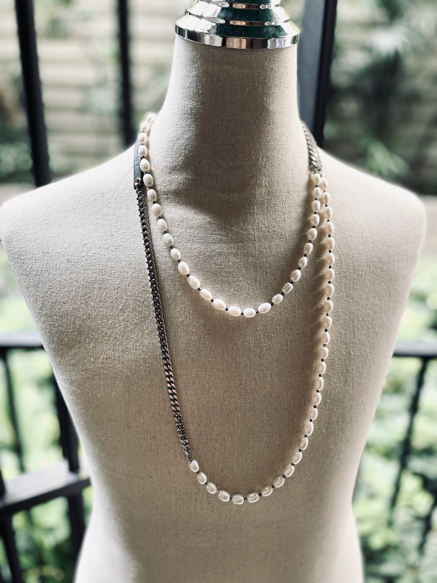 VXP5 Pearl Necklace Long chain Handcrafted Choker-MEKERA STUDIOS