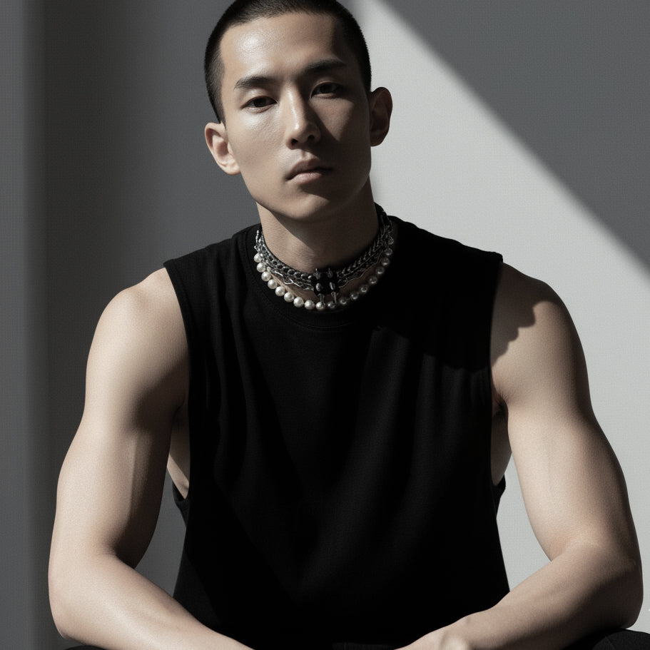 NP2-Pearl Leather Spike Choker Limited Edition Handcrafted - MEKERA STUDIOS