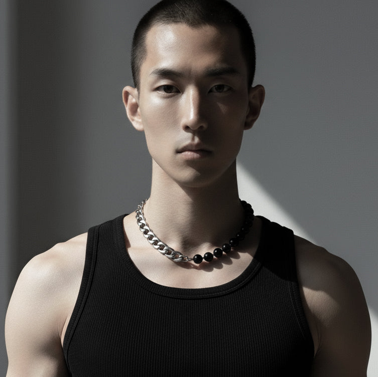 Onyx & Chunky chain Necklace NP20 - MEKERA STUDIOS