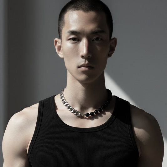 Onyx & Chunky chain Necklace NP20 - MEKERA STUDIOS