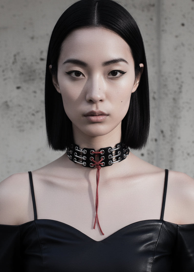 NP4 Black Corset Leather Choker Limited Edition Handcrafted - MEKERA STUDIOS