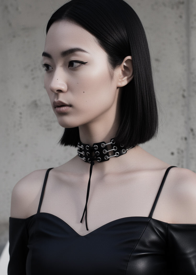 NP4 Black Corset Leather Choker Limited Edition Handcrafted - MEKERA STUDIOS