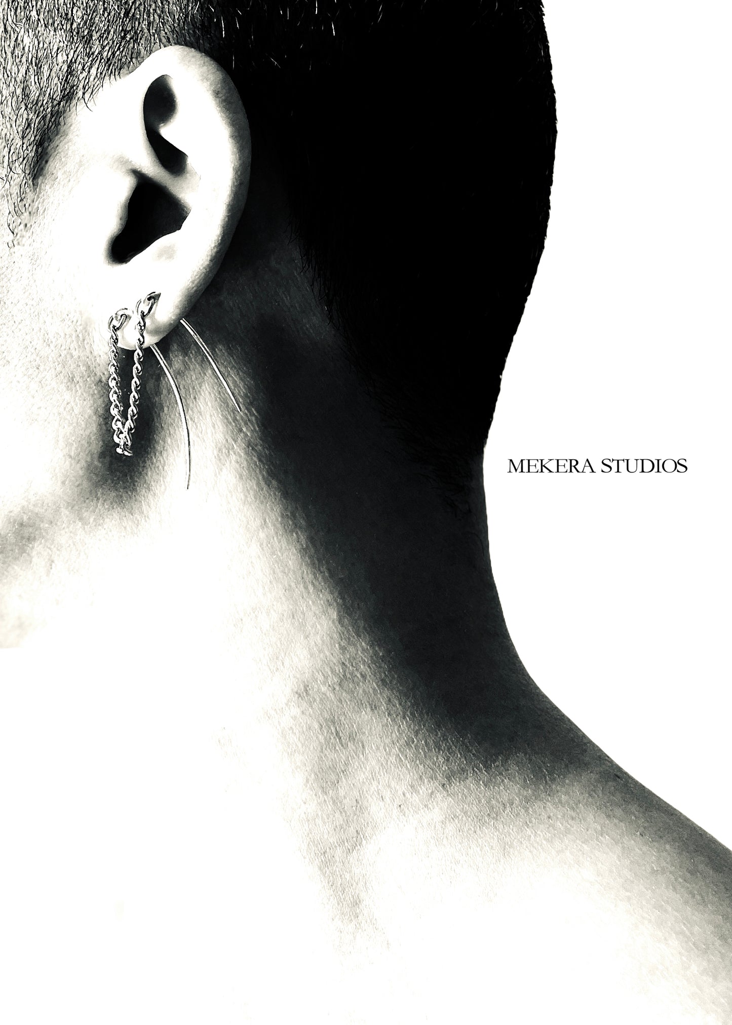 CPS1 The Curve Piercing Silver 925 Earrings Long chain Limited Edition Handcrafted bodychain - MEKERA STUDIOS