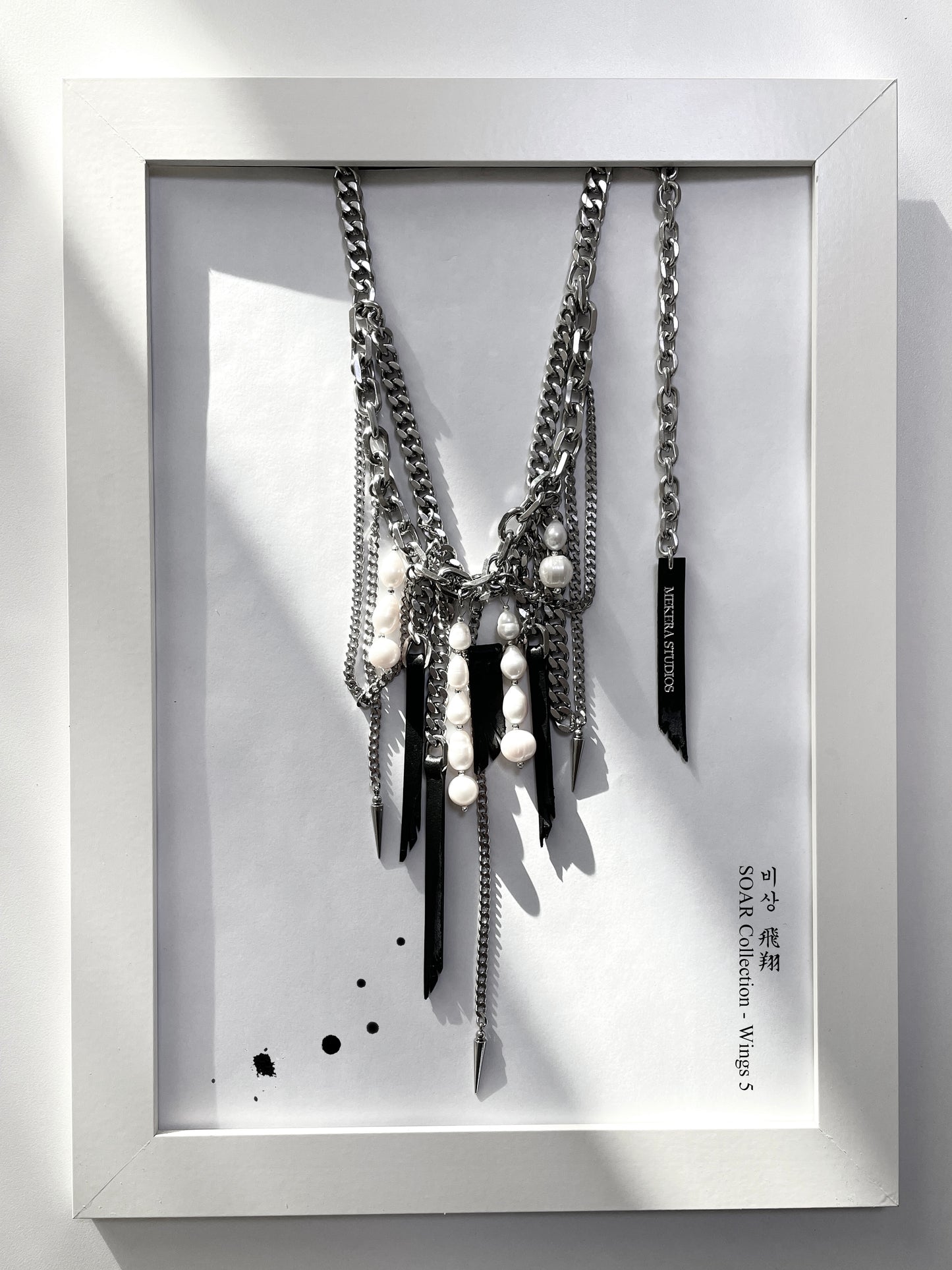 Wings5 - SOAR collection Pearl Spike Leather Limited Edition Handcrafted Necklace - MEKERA STUDIOS