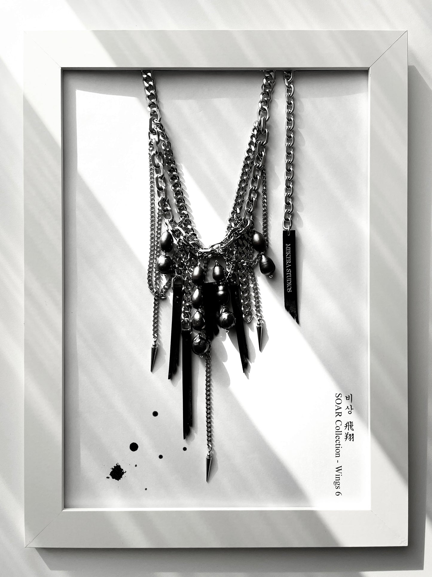 Wings6 - SOAR collection Black Pearl Spike Leather  Necklace Limited Edition Handcrafted - MEKERA STUDIOS