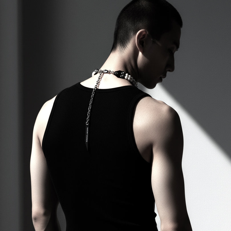 Pearl Choker WP1 Limited Edition Handcrafted layered Necklace Leather Chain - MEKERA STUDIOS