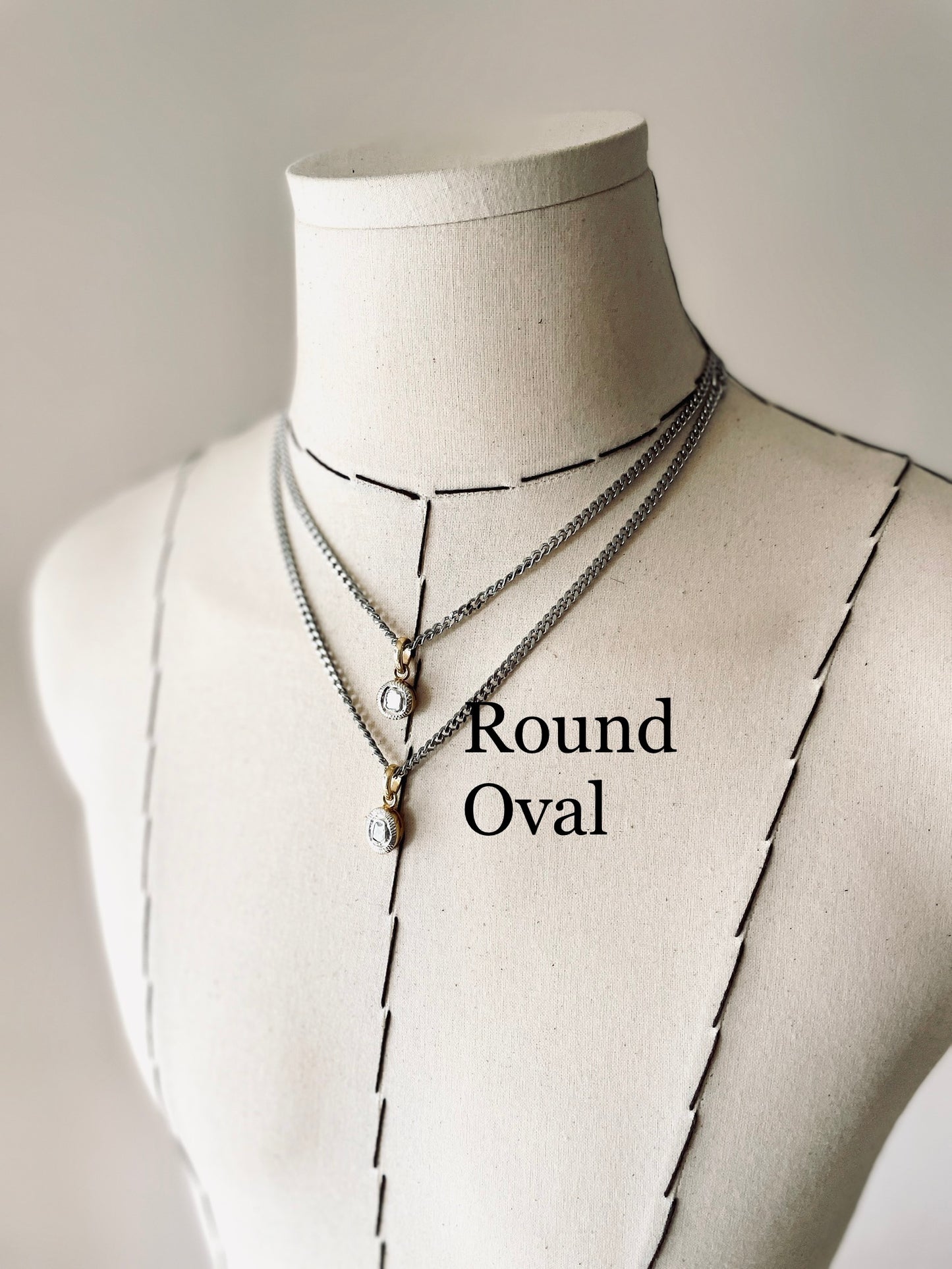Diamond PDN3-Oval PDN3-ROUND Necklace Choker uncut Diamond pendant - MEKERA STUDIOS