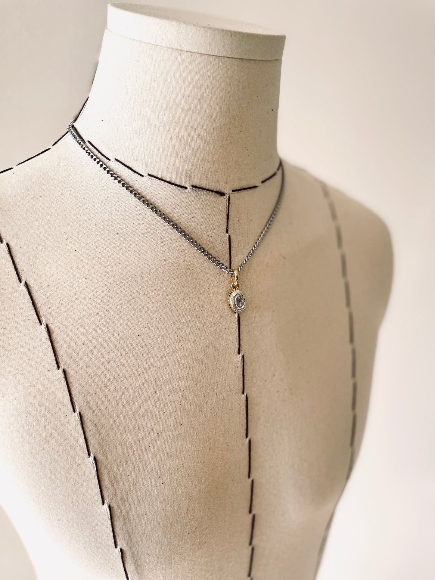 Diamond PDN3-Oval PDN3-ROUND Necklace Choker uncut Diamond pendant - MEKERA STUDIOS